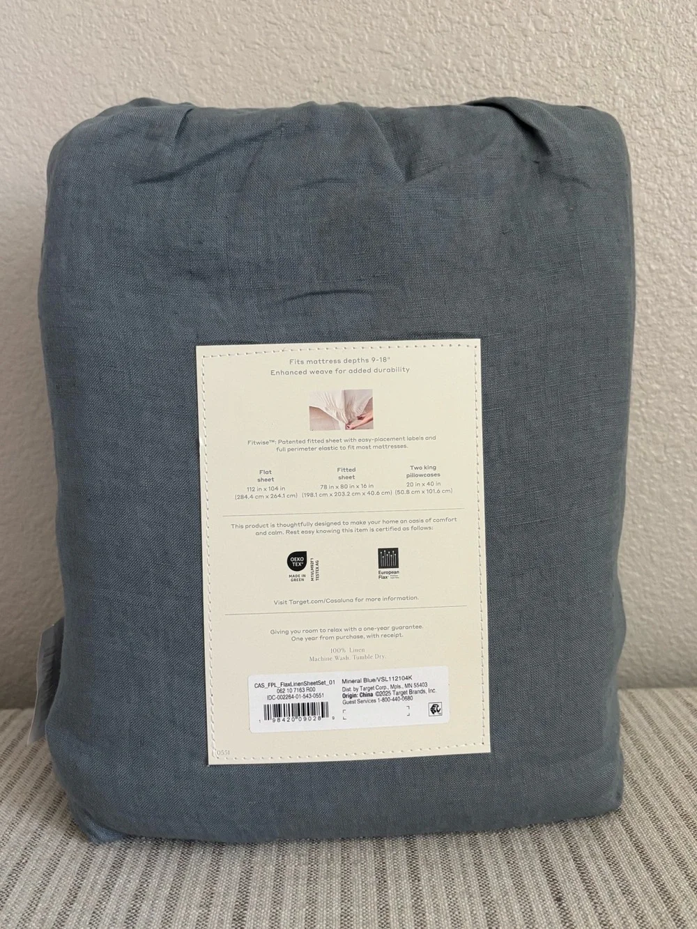NWT King 100% Linen Sheet Set Mineral Blue - Casaluna